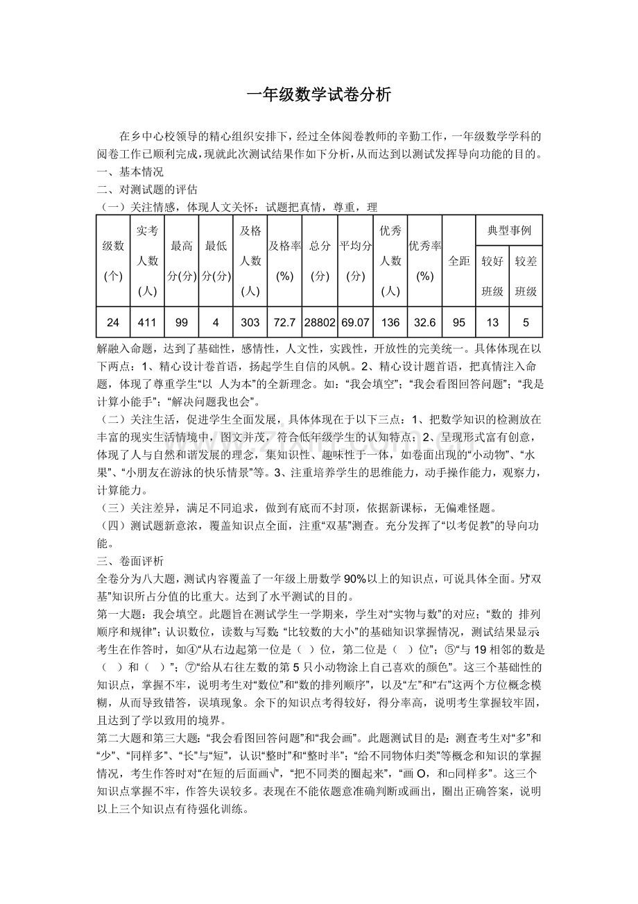 一年级试卷分析报告.doc_第1页