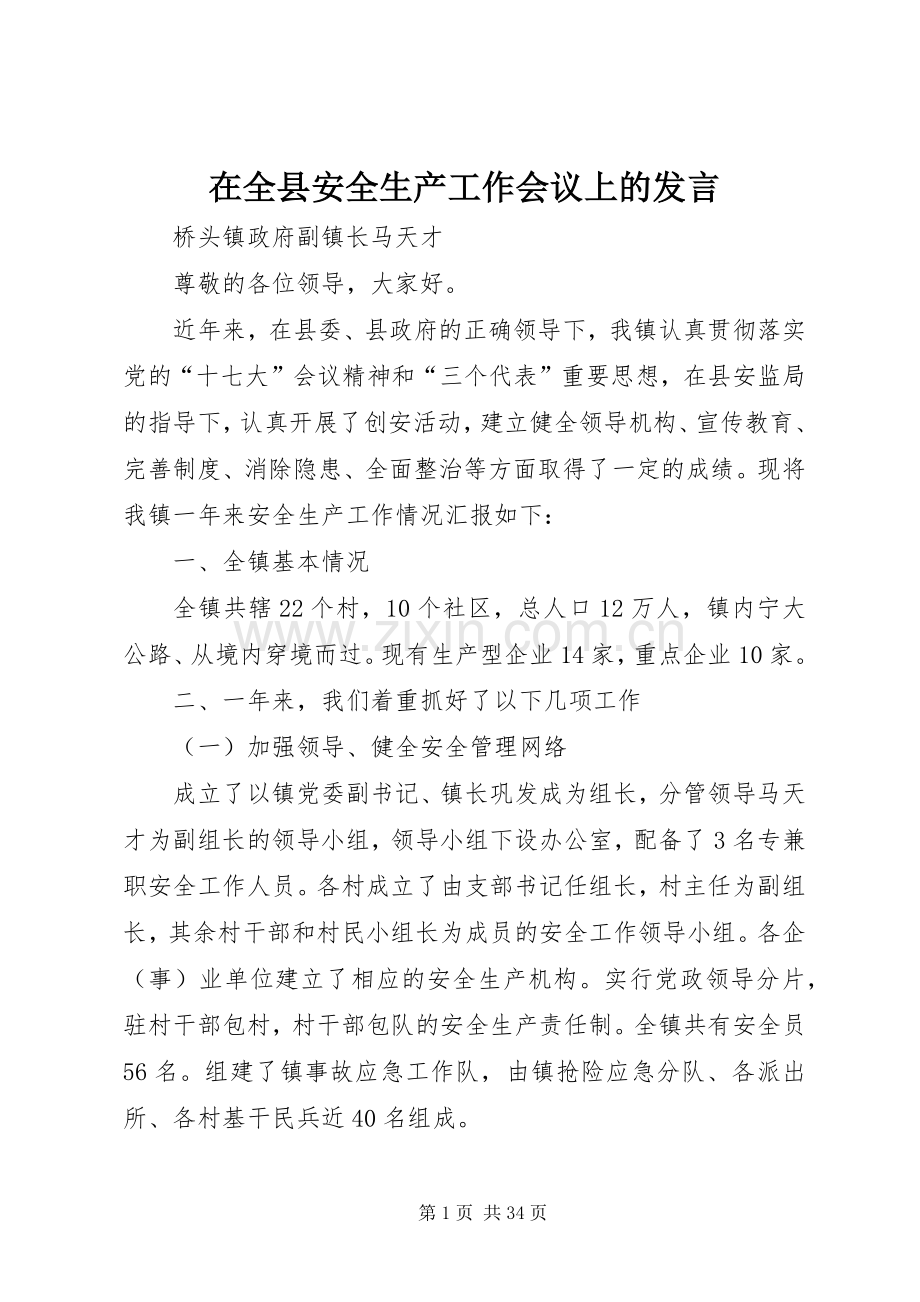 在全县安全生产工作会议上的发言.docx_第1页