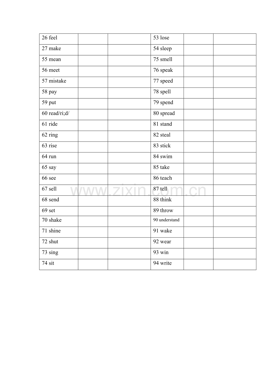 2017人教版八年级上册英语不规则动词表默写版.pdf_第2页