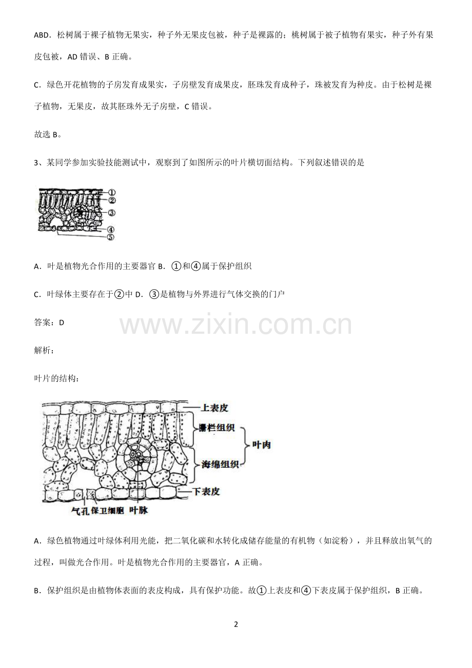 人教版2022年初中生物生物圈中的绿色植物必考知识点归纳.pdf_第2页