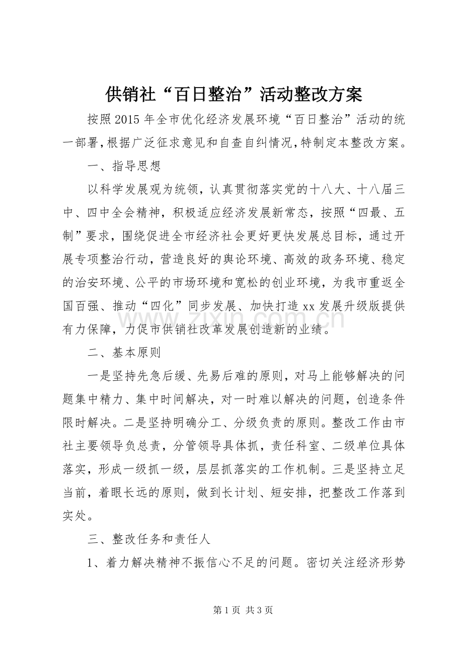 供销社“百日整治”活动整改实施方案.docx_第1页