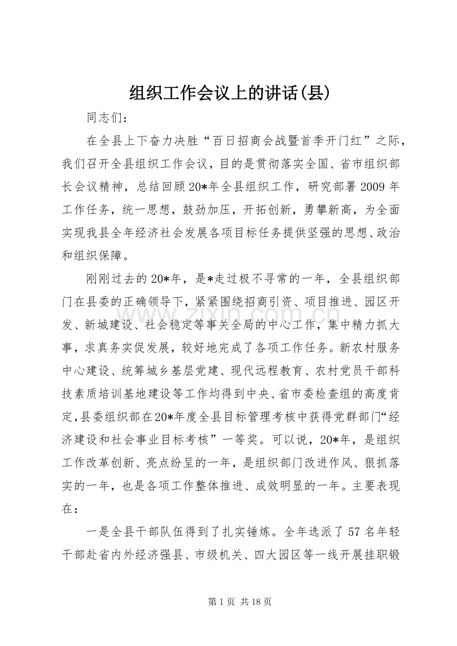 组织工作会议上的讲话(县).docx_第1页