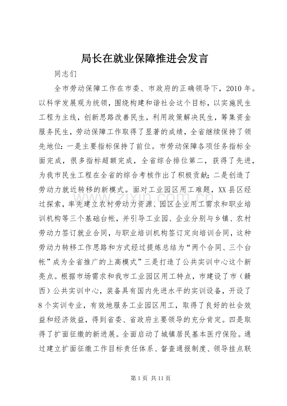 局长在就业保障推进会发言.docx_第1页