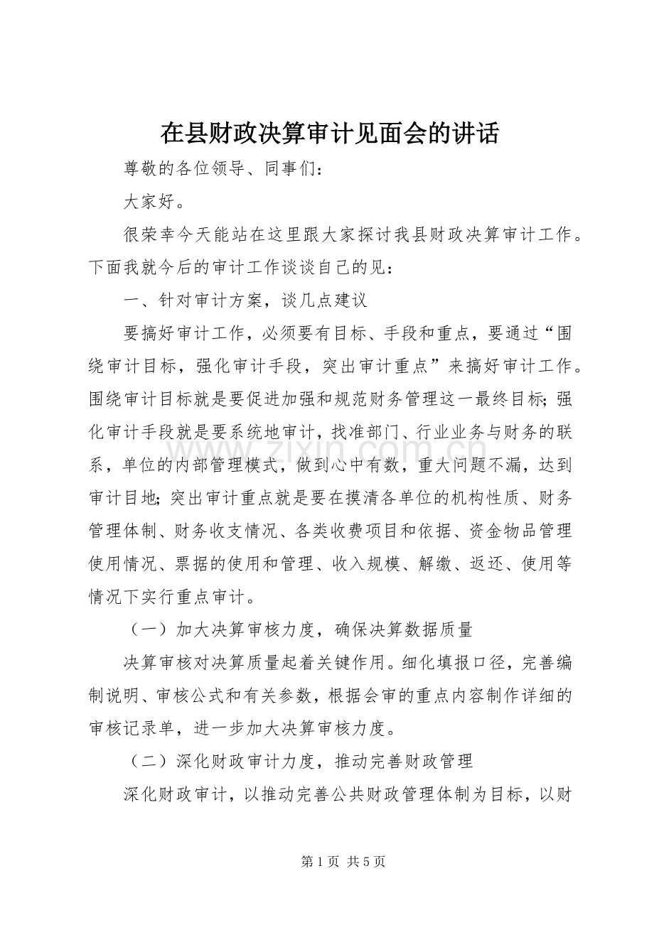 在县财政决算审计见面会的讲话.docx_第1页