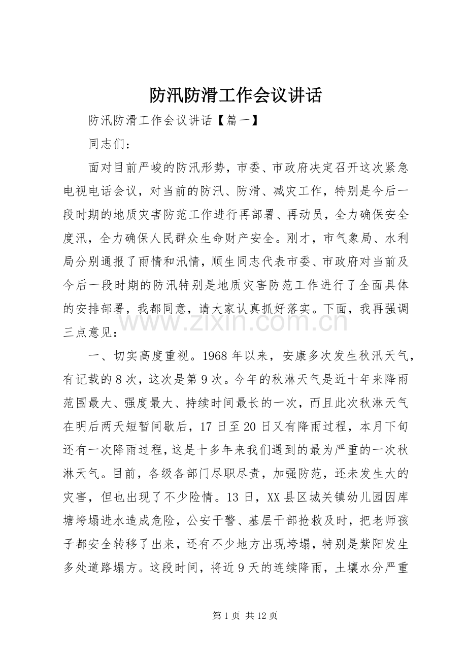 防汛防滑工作会议讲话.docx_第1页