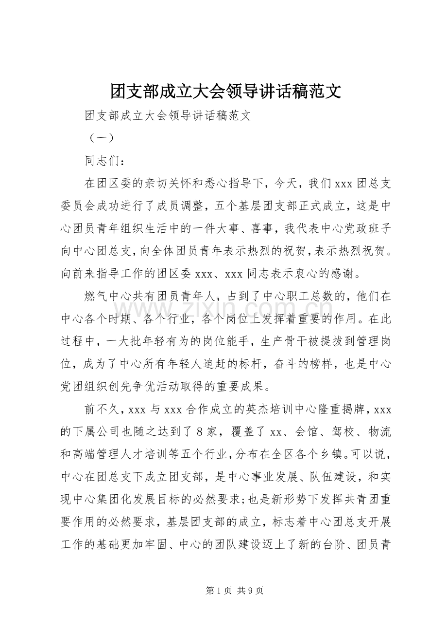 团支部成立大会领导讲话稿范文.docx_第1页