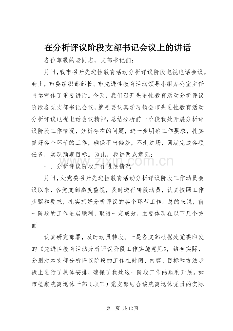 在分析评议阶段支部书记会议上的讲话.docx_第1页