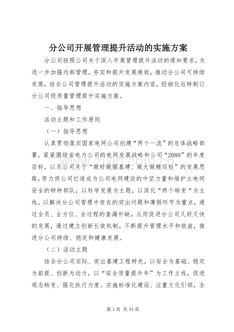 分公司开展管理提升活动的方案.docx_第1页