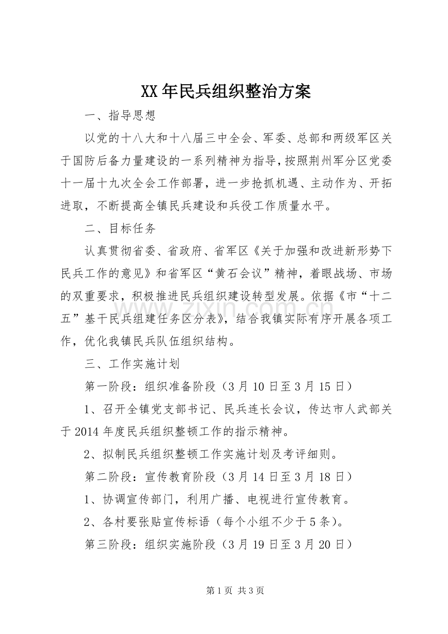 XX年民兵组织整治实施方案.docx_第1页