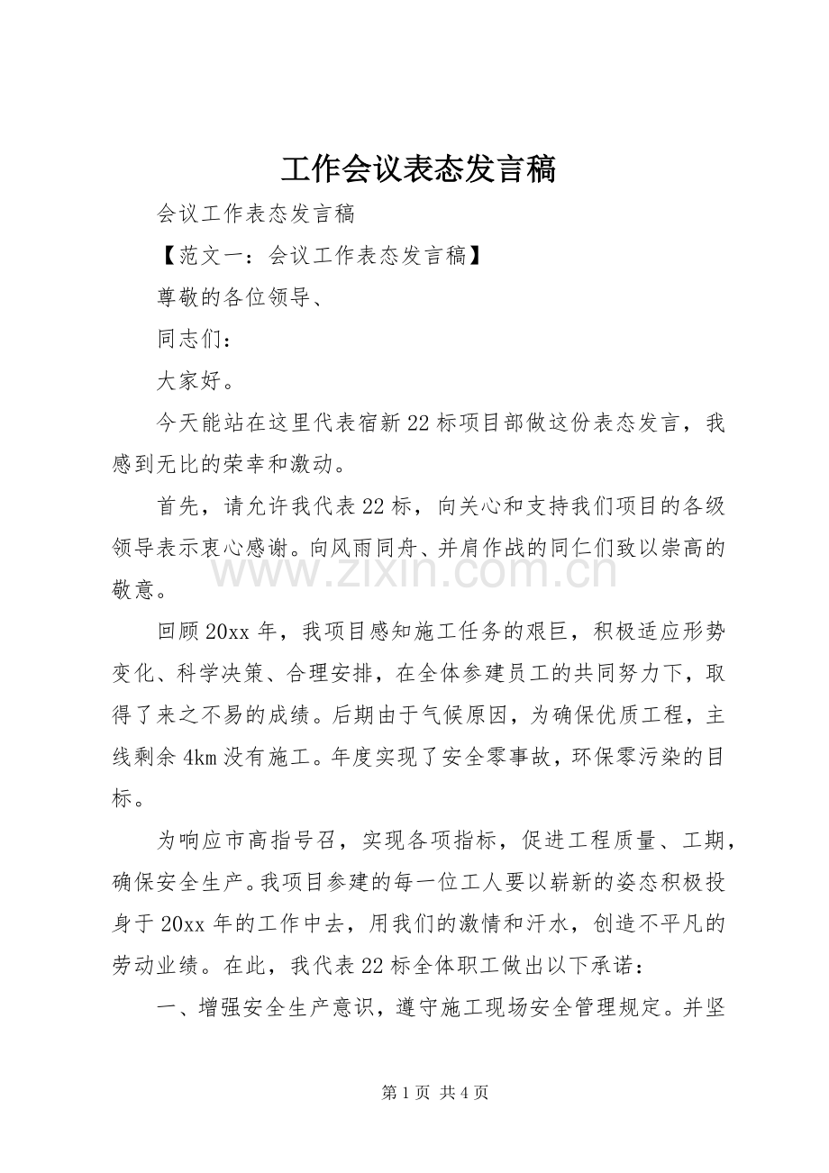 工作会议表态发言.docx_第1页