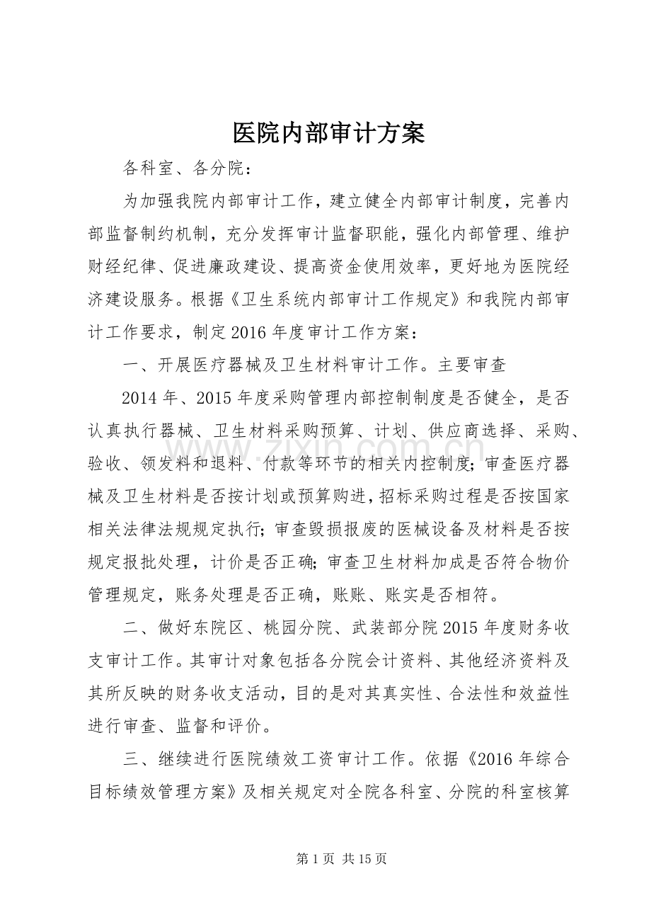 医院内部审计实施方案.docx_第1页