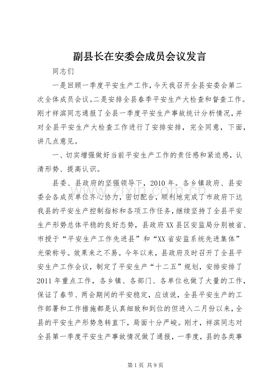 副县长在安委会成员会议发言稿.docx_第1页