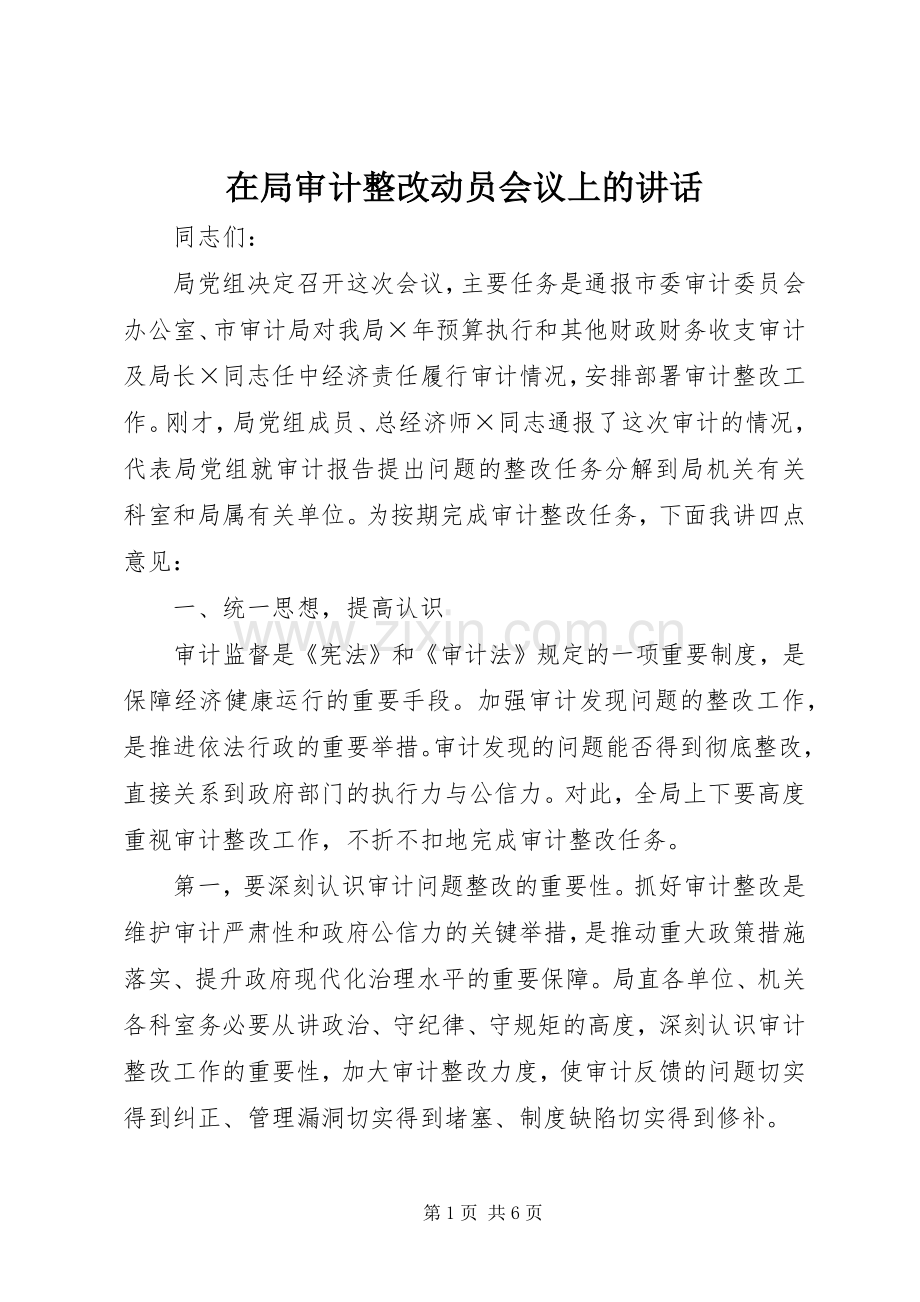 在局审计整改动员会议上的讲话.docx_第1页