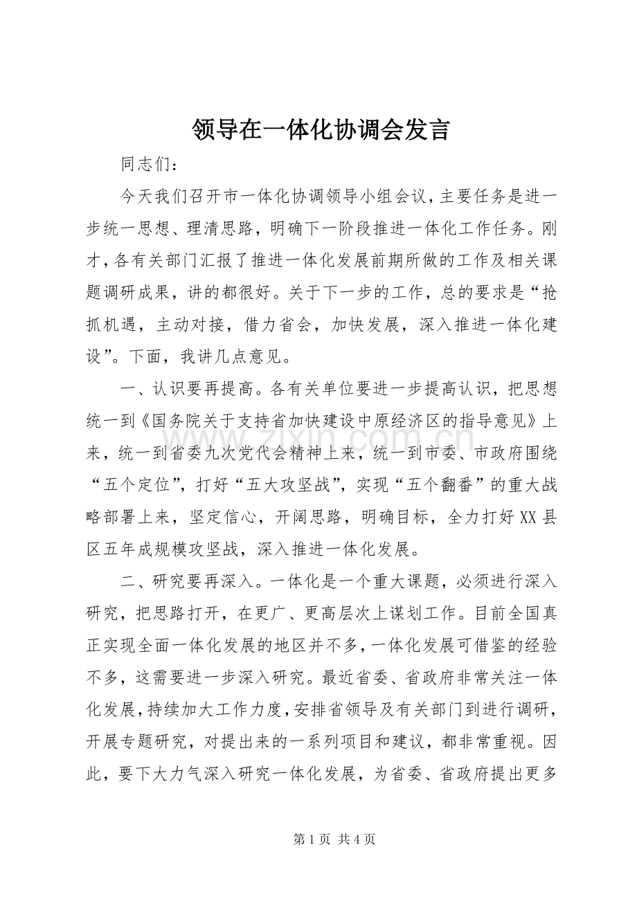 领导在一体化协调会发言.docx_第1页