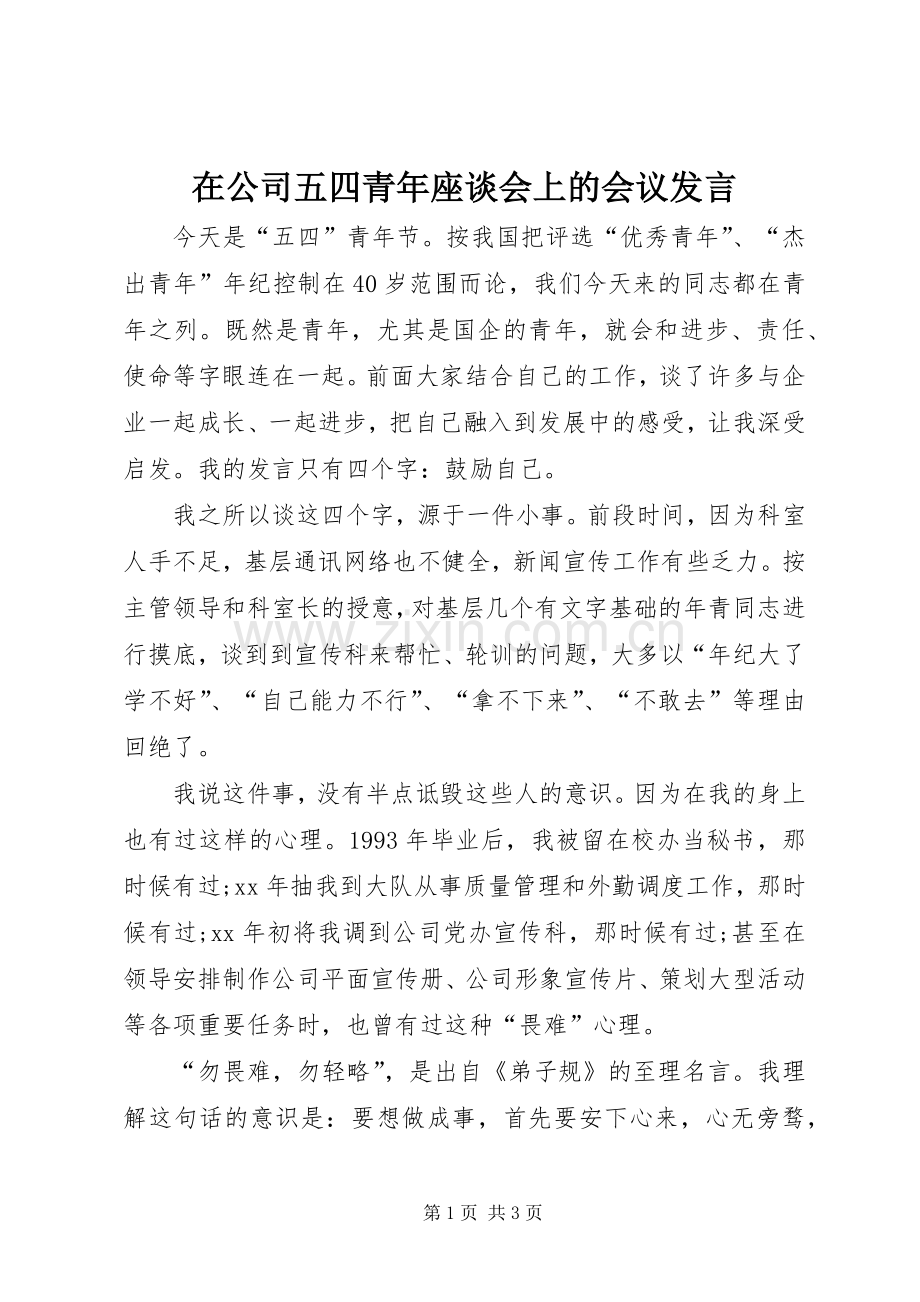 在公司五四青年座谈会上的会议发言.docx_第1页