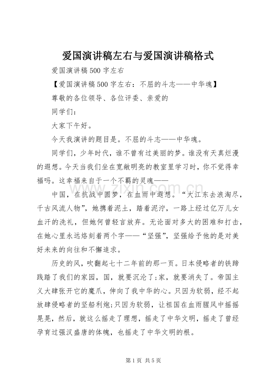 爱国演讲稿左右与爱国演讲稿格式.docx_第1页