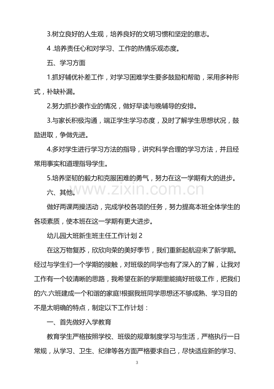 2022年幼儿园大班新生班主任工作计划范文.doc_第3页