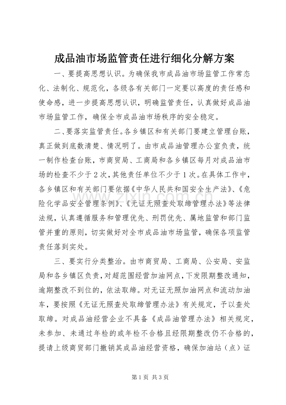 成品油市场监管责任进行细化分解实施方案.docx_第1页