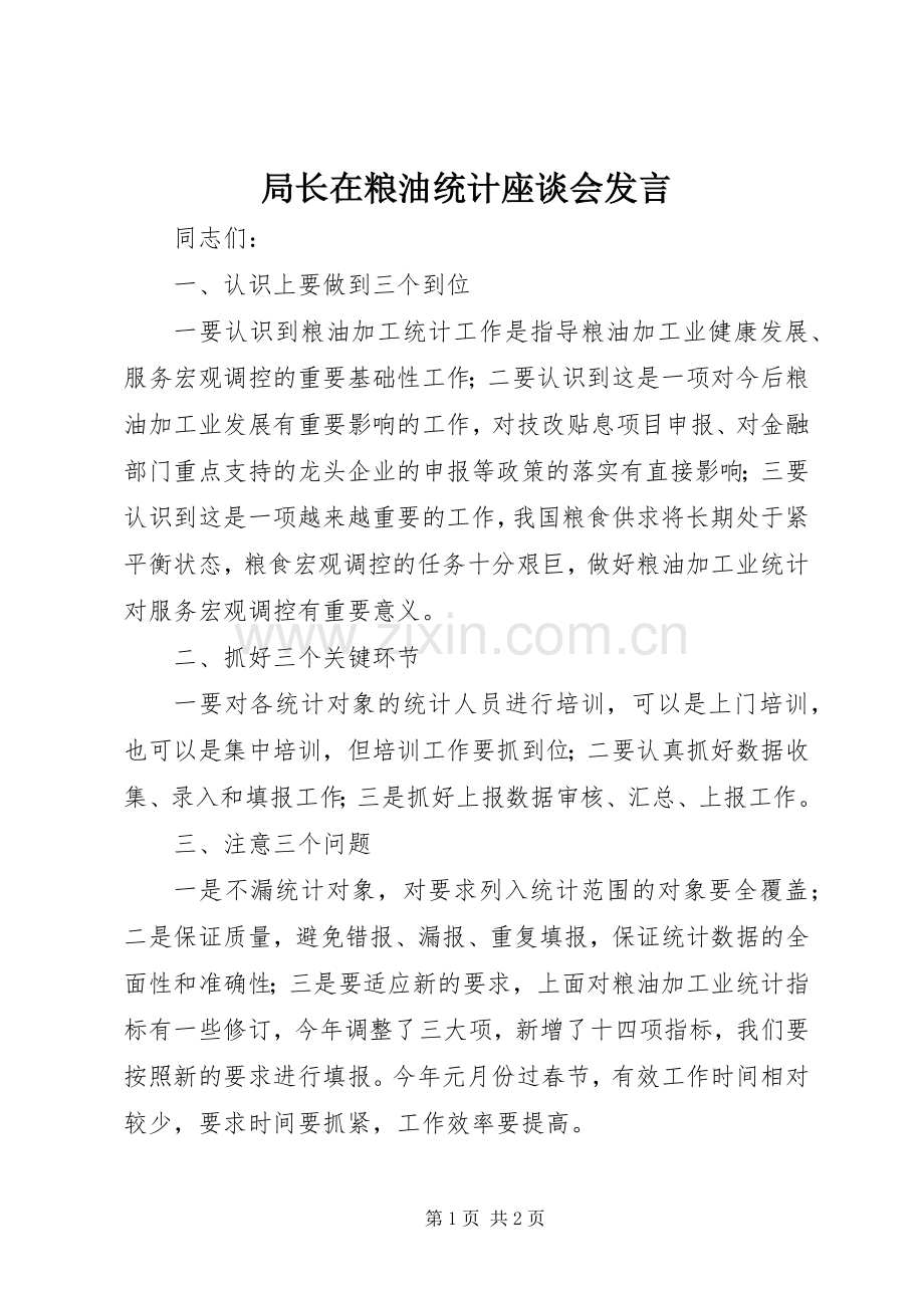 局长在粮油统计座谈会发言稿.docx_第1页