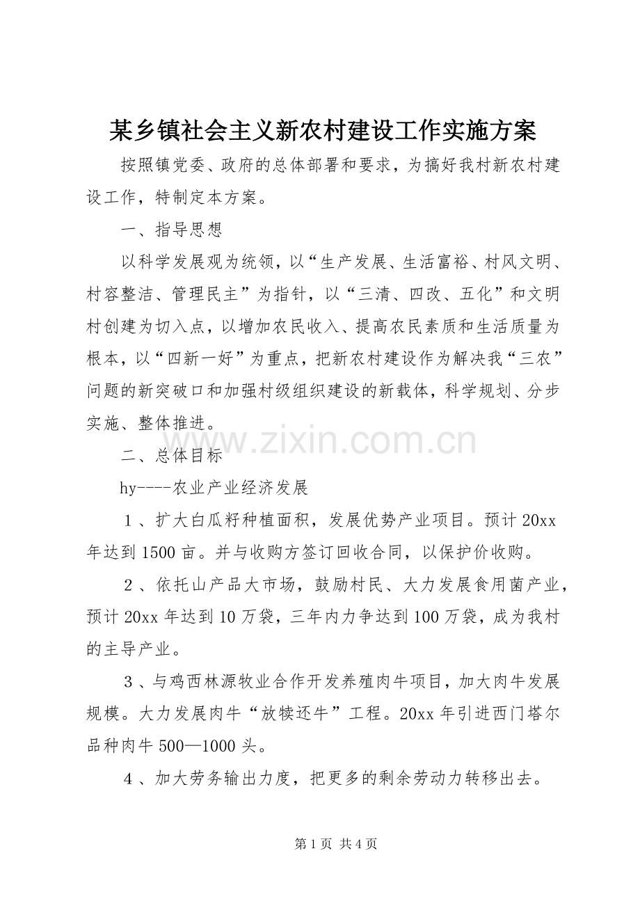 某乡镇社会主义新农村建设工作方案.docx_第1页