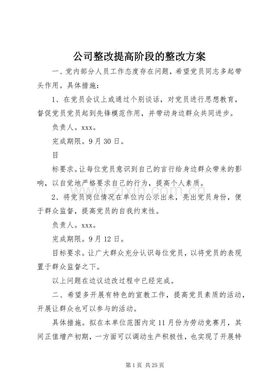 公司整改提高阶段的整改实施方案.docx_第1页