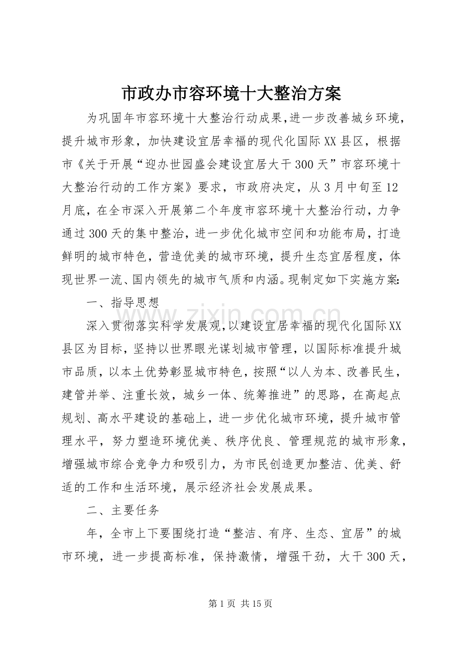 市政办市容环境十大整治实施方案.docx_第1页