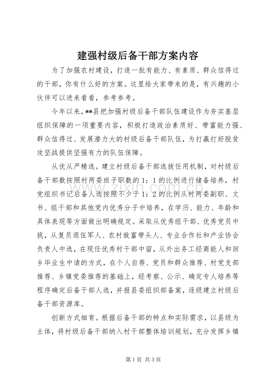 建强村级后备干部实施方案内容.docx_第1页