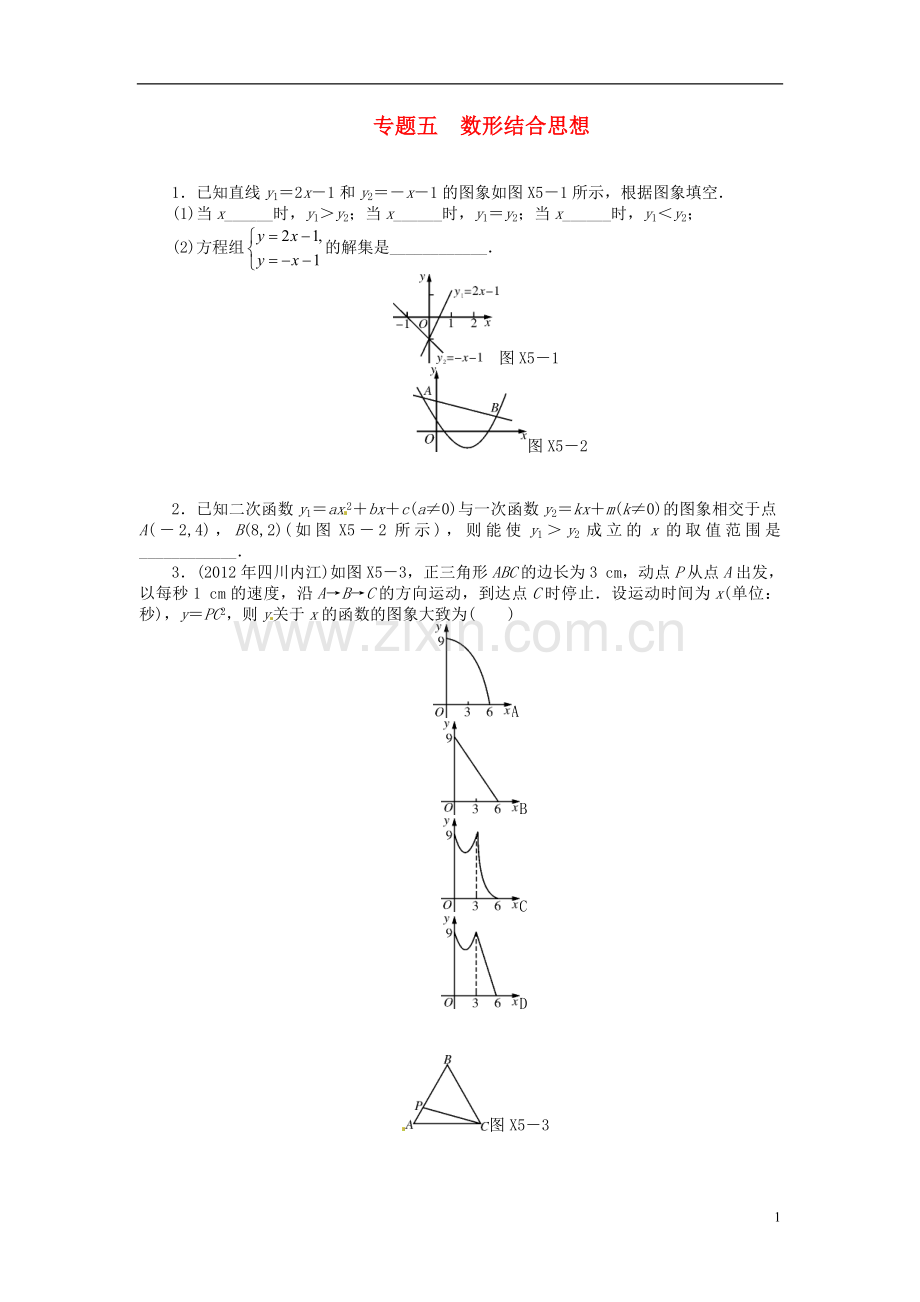 2013年中考数学第一轮复习资料-第四部分-专题突破-专题五-数形结合思想(无答案).doc_第1页