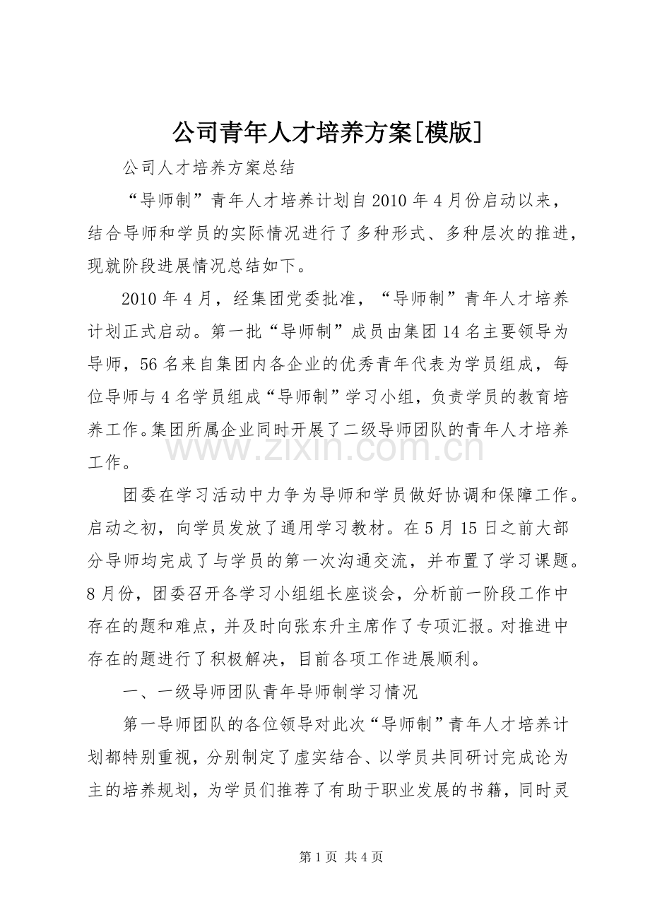 公司青年人才培养实施方案[模版] .docx_第1页