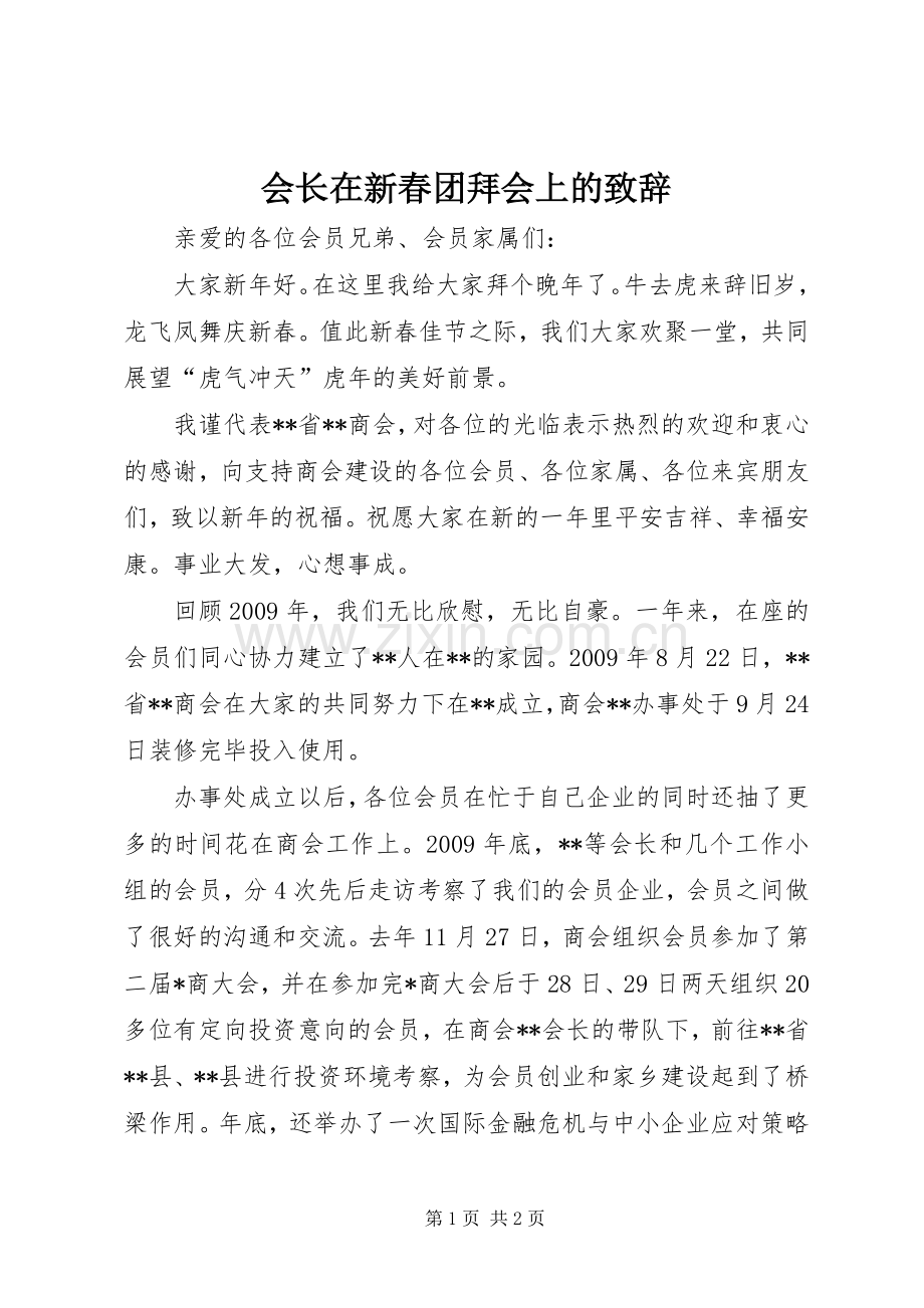 会长在新春团拜会上的演讲致辞.docx_第1页