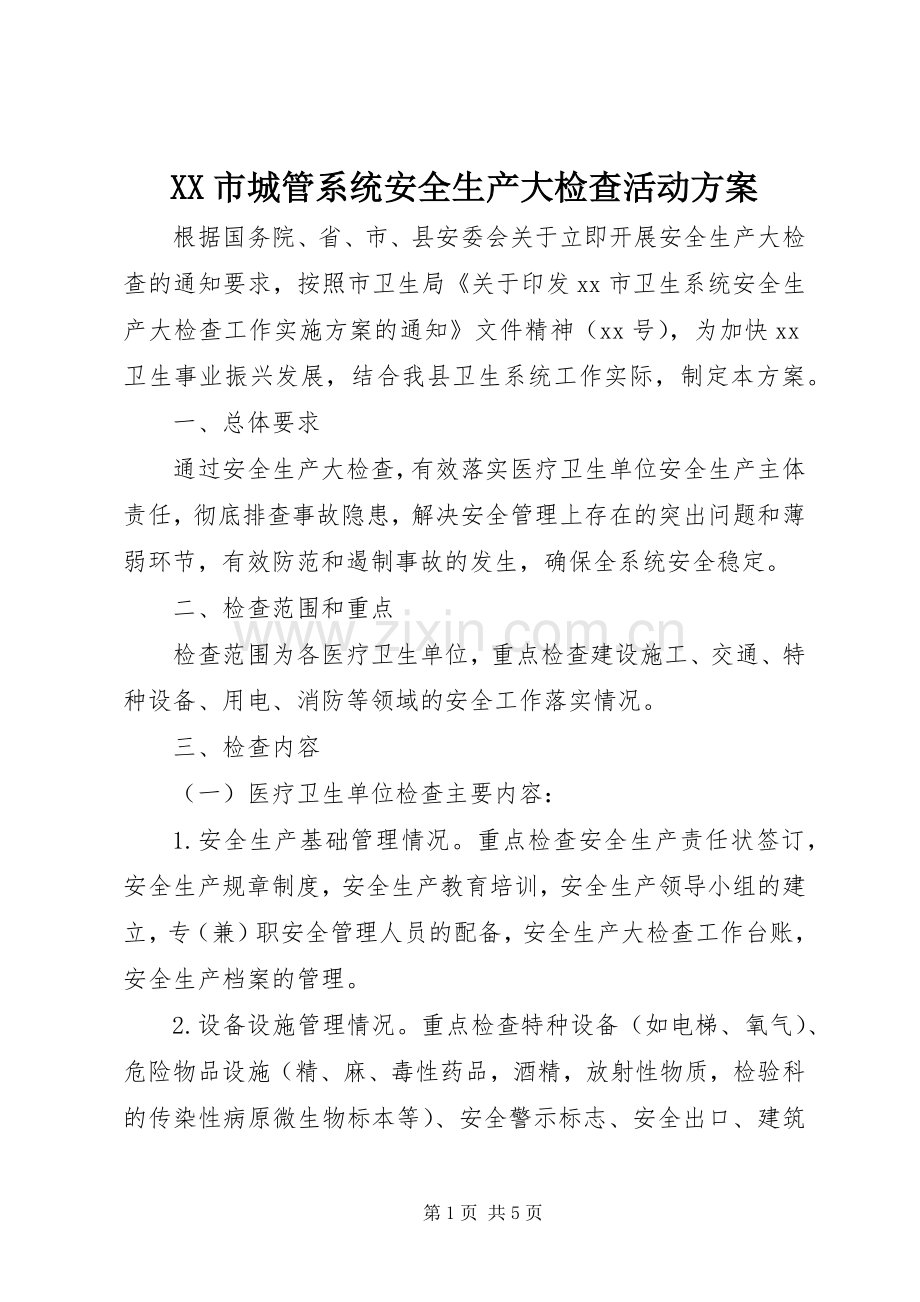 XX市城管系统安全生产大检查活动实施方案 .docx_第1页