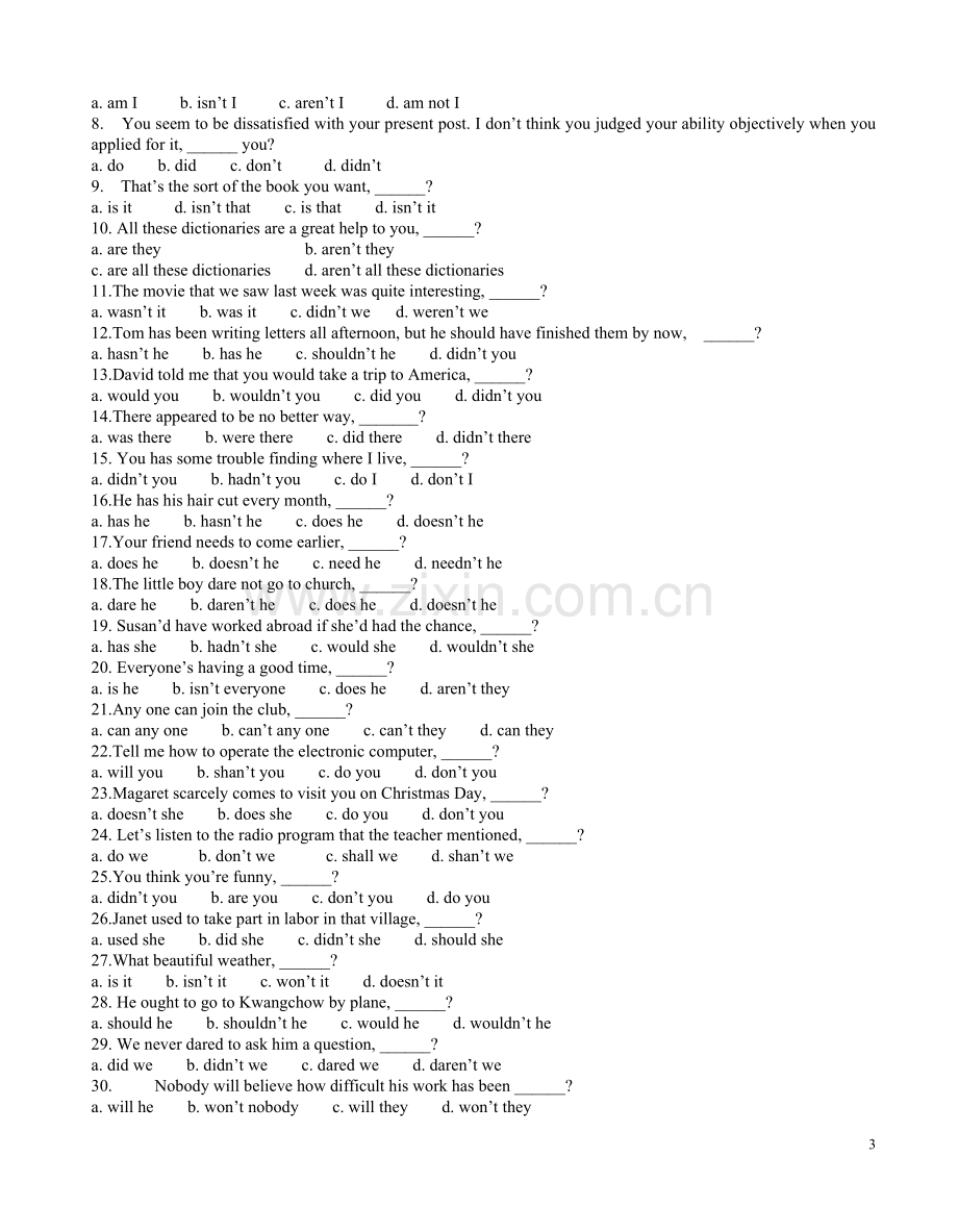 中考反义疑问句练习.doc_第3页