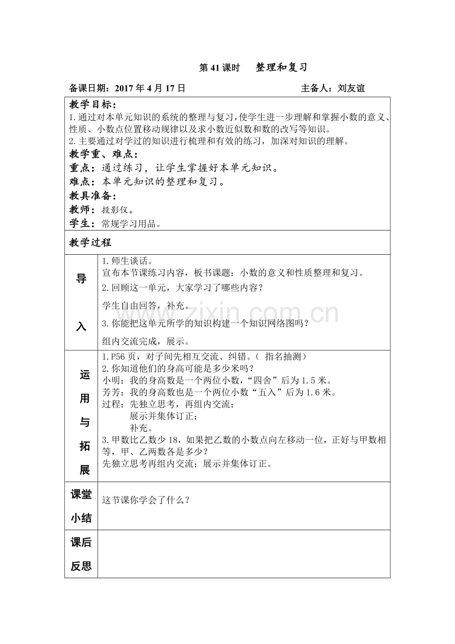 人教2011版小学数学四年级小数加减法整理与复习.docx_第1页