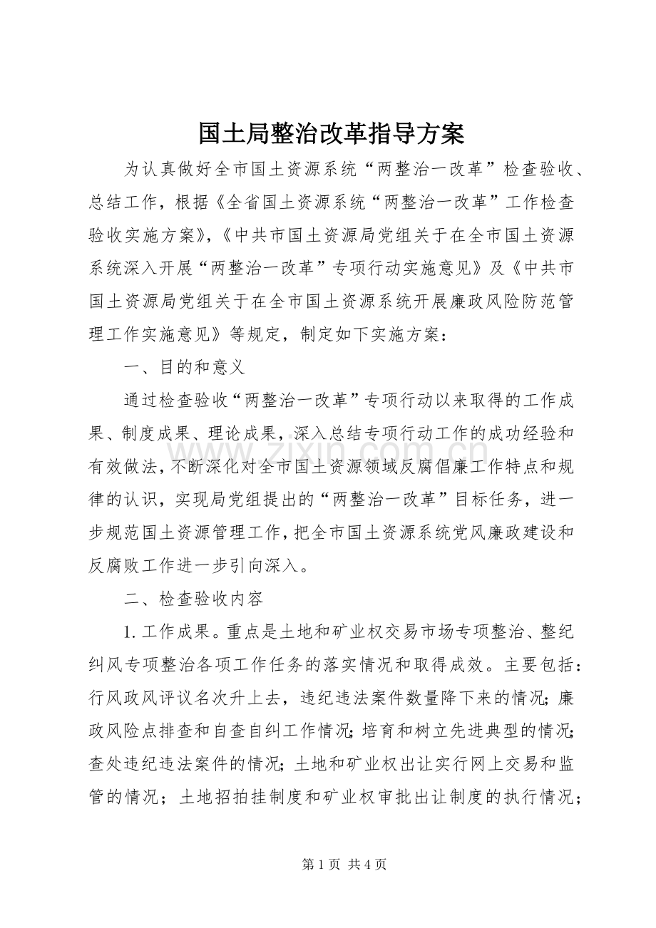 国土局整治改革指导实施方案.docx_第1页