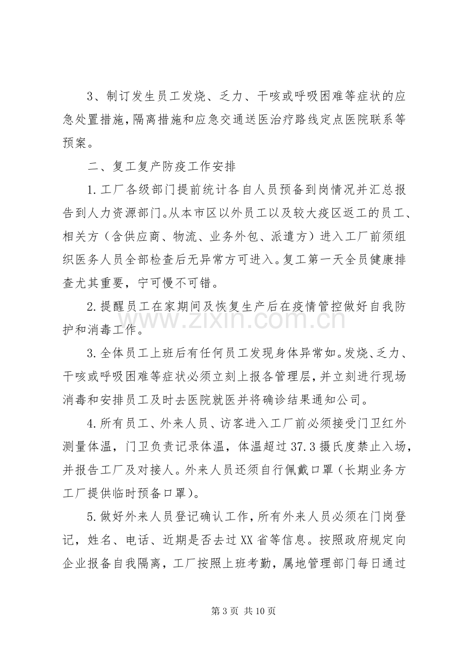 XX年疫情形势下企业春节后复工实施方案.docx_第3页