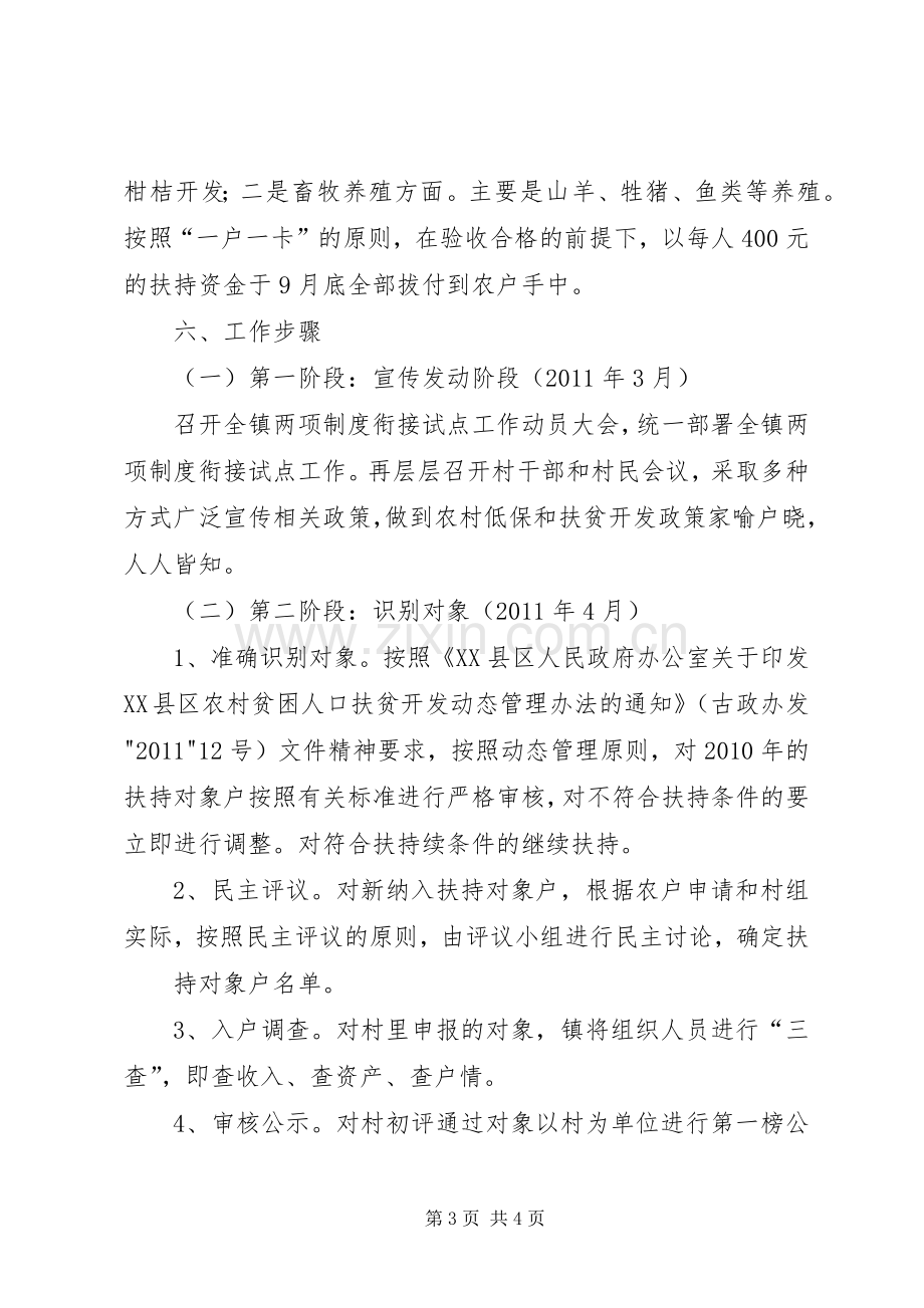 XX镇农村最低生活保障制度与扶贫开发政策有效衔接试点工作方案 .docx_第3页