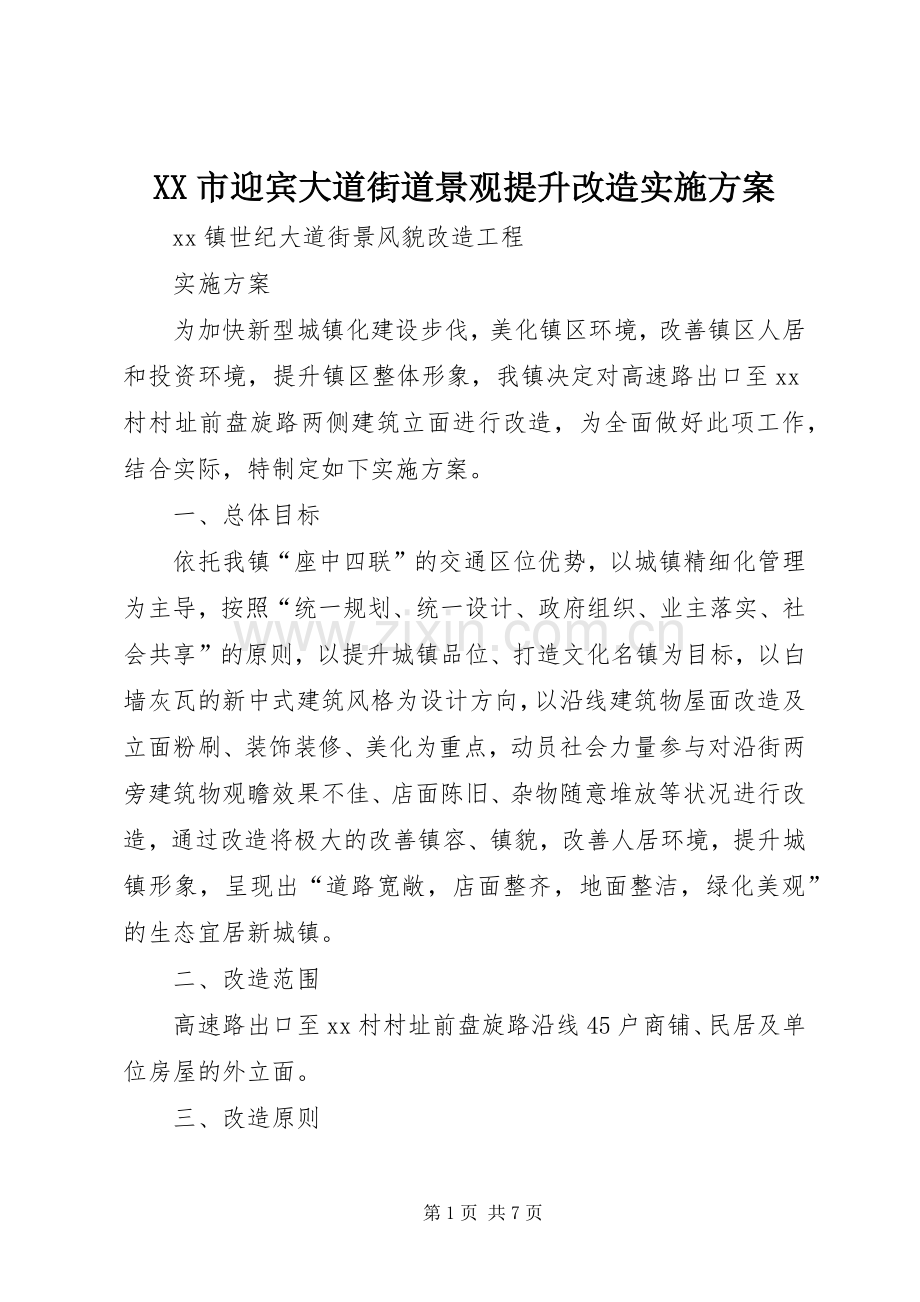 XX市迎宾大道街道景观提升改造方案 .docx_第1页