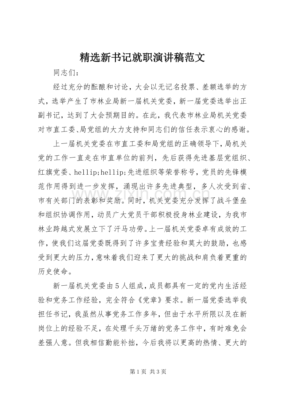 新书记就职演讲稿范文.docx_第1页