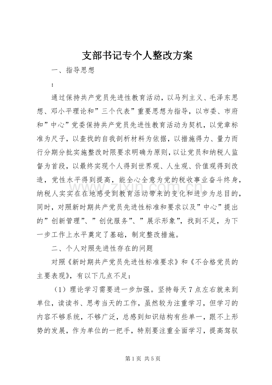 支部书记专个人整改实施方案.docx_第1页