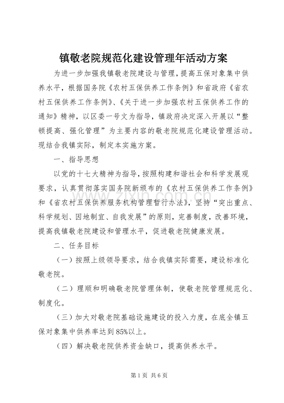 镇敬老院规范化建设管理年活动实施方案.docx_第1页