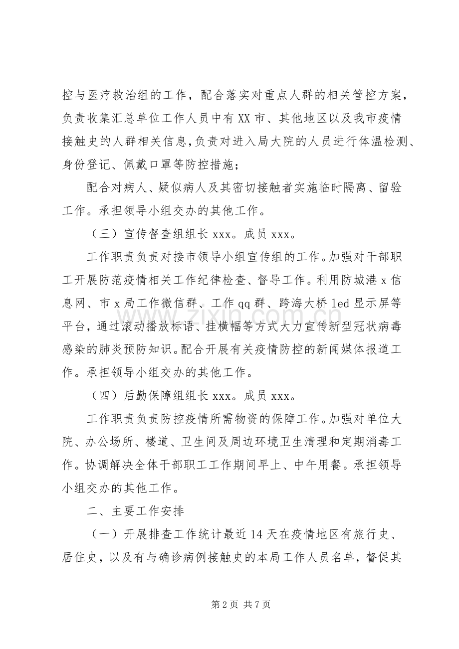 【局机关关于新型冠状病毒感染的肺炎疫情防控工作实施方案,范文】新型冠状病毒肺炎疫情.docx_第2页