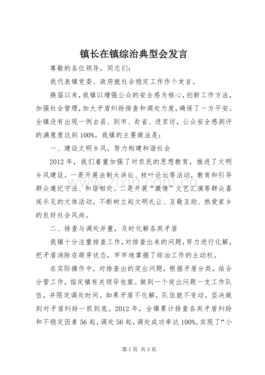 镇长在镇综治典型会发言.docx_第1页