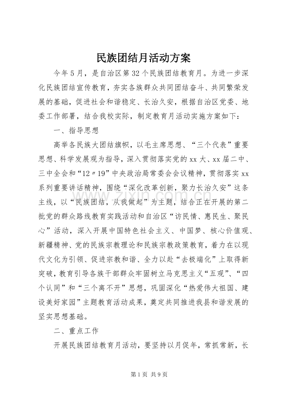 民族团结月活动实施方案.docx_第1页