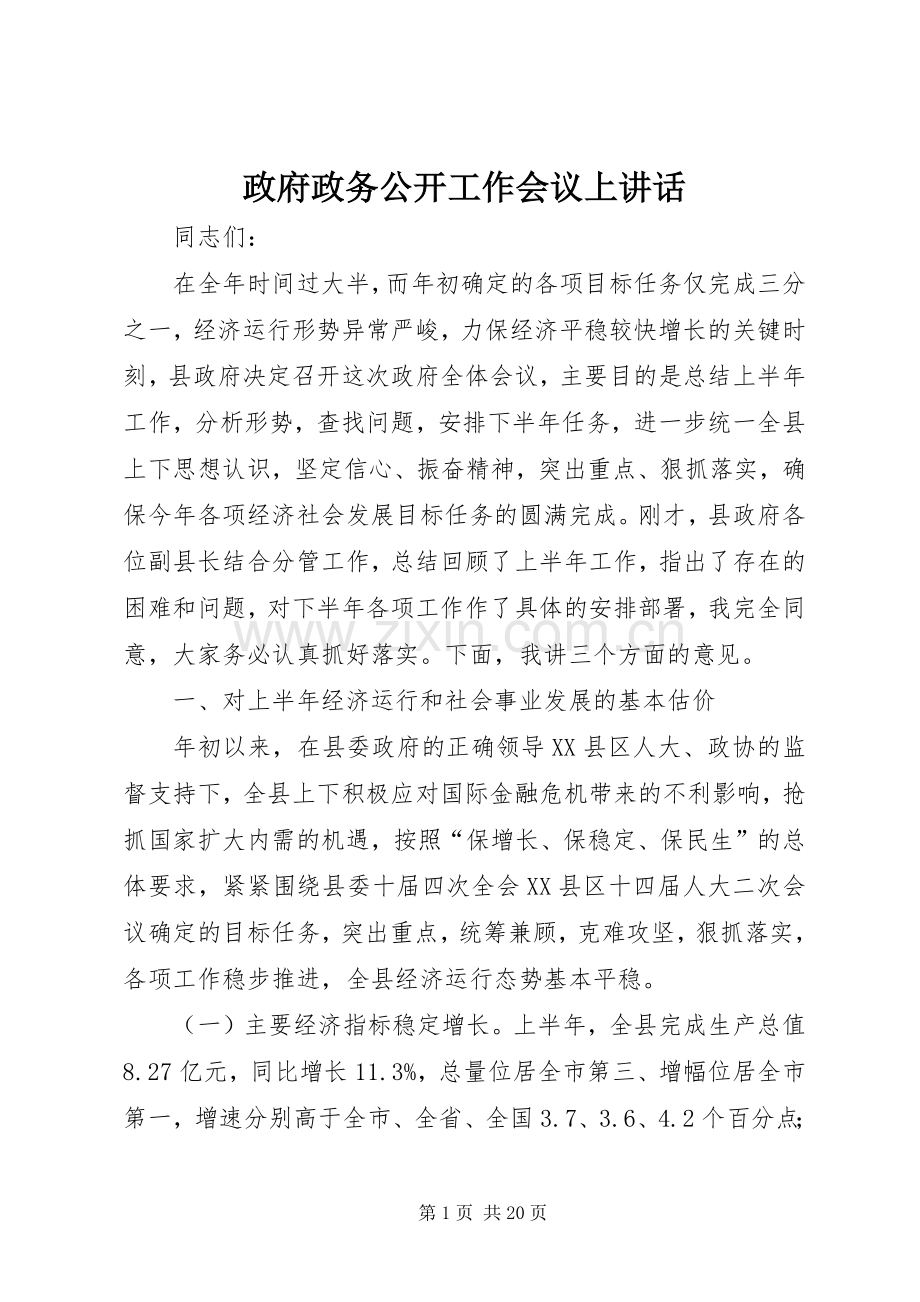 政府政务公开工作会议上讲话.docx_第1页