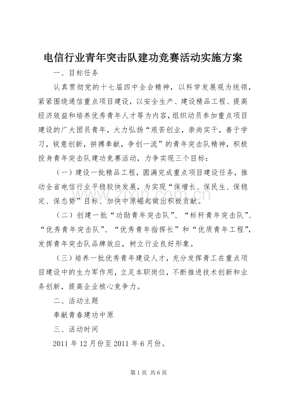 电信行业青年突击队建功竞赛活动方案.docx_第1页