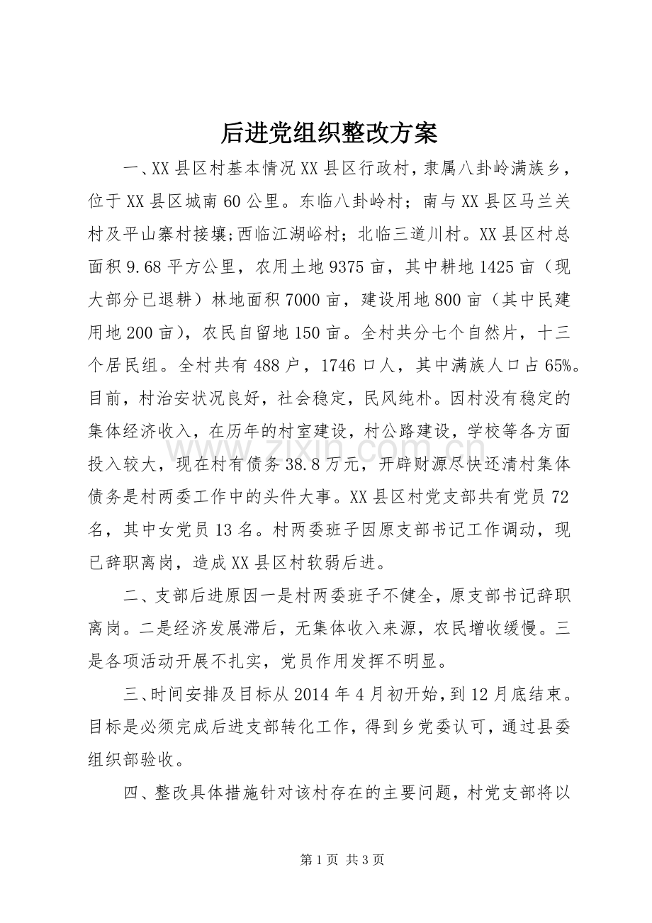 后进党组织整改实施方案.docx_第1页