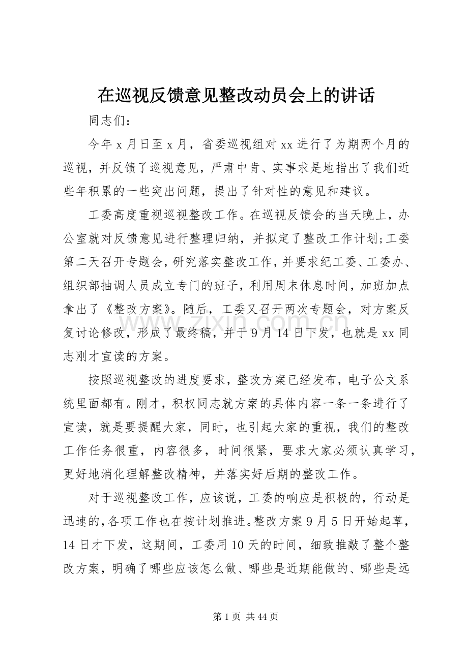 在巡视反馈意见整改动员会上的讲话.docx_第1页