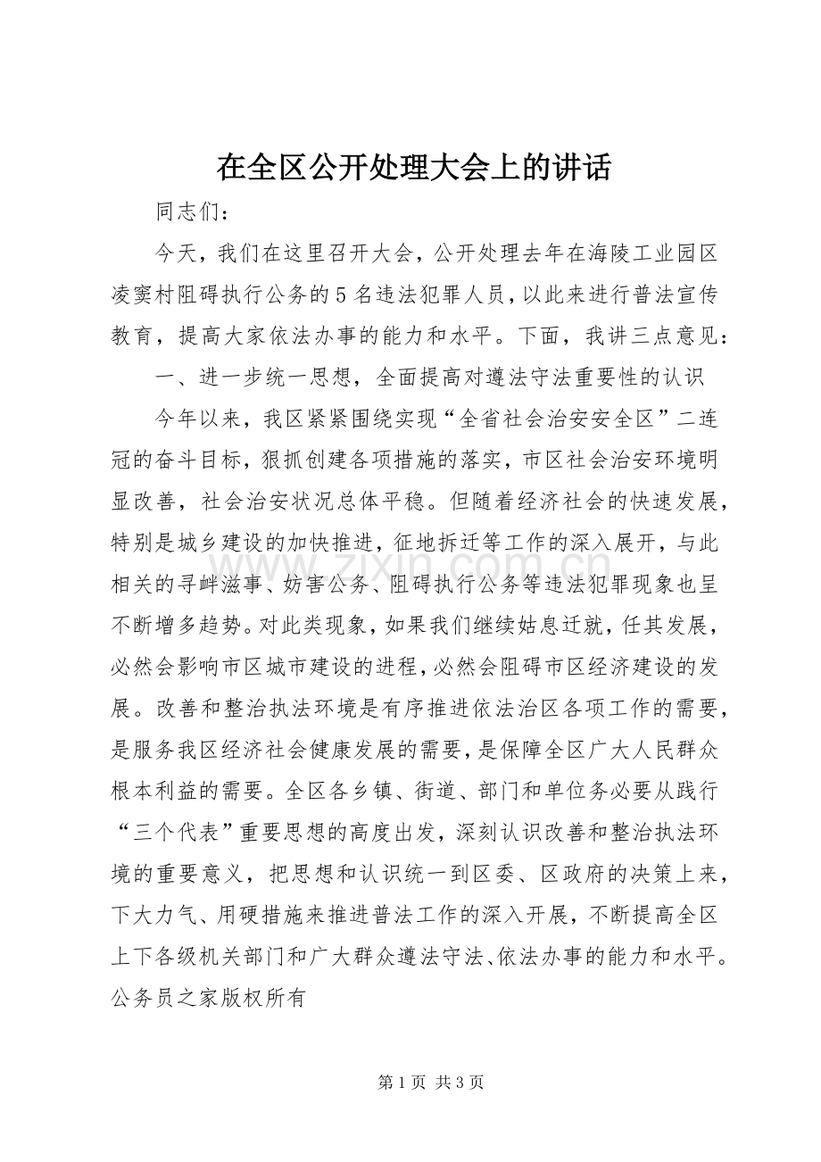 在全区公开处理大会上的讲话.docx_第1页