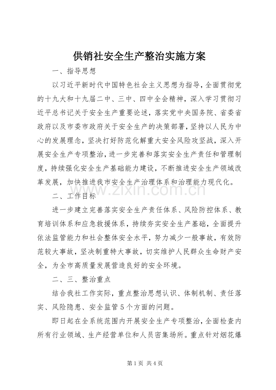 供销社安全生产整治方案.docx_第1页