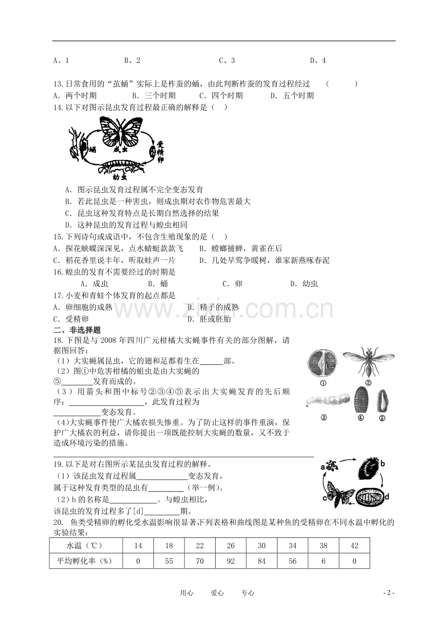 八年级生物上册《动物的生殖和发育》同步练习1-苏科版.doc_第2页